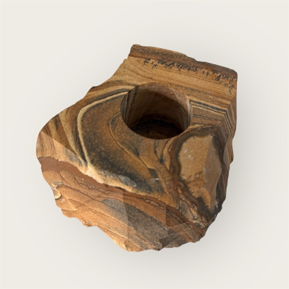 Natural Stone Candle Holder sculpture brown tan colors